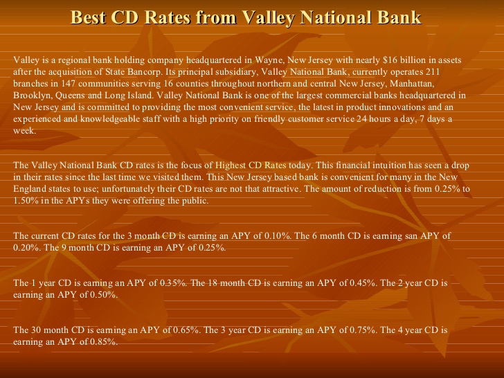 Valley Bank Cd Rates